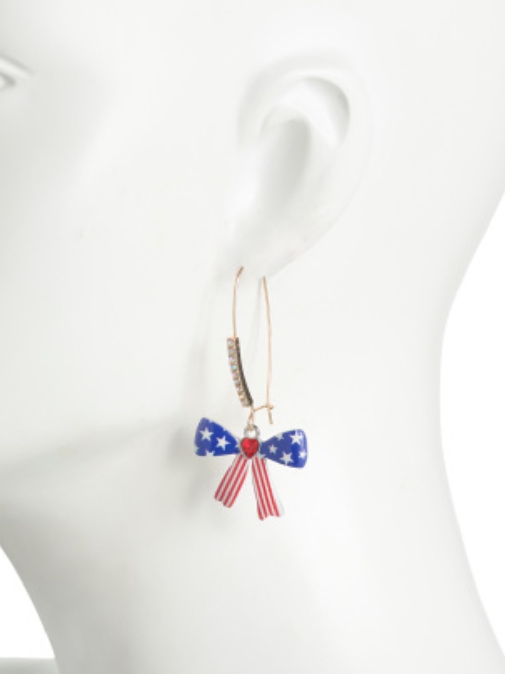 NIB Betsey Johnson American Bow Patriotic Shepherd Hook Earrings - Picture 4 of 11